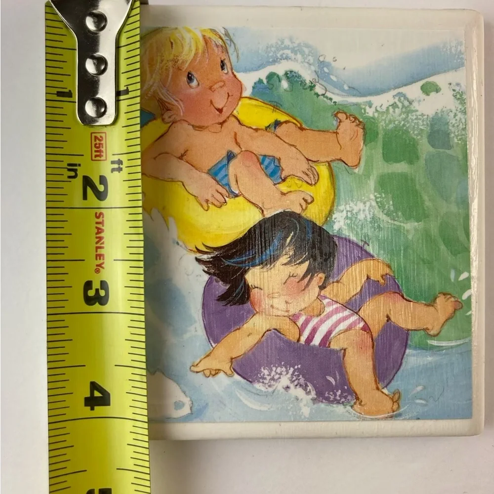Little Blessings Ceramic Coaster Set of 6 Art Tile Handmade Decoupage